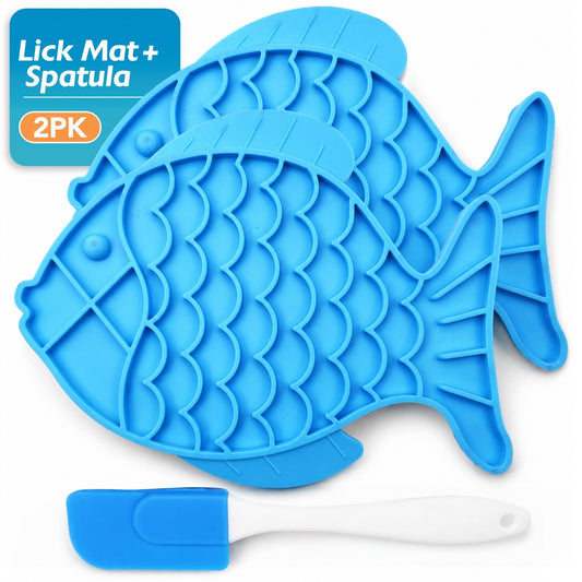 2Pk Lick Mat for Cats Dogs Pet Silicone Slow Feeder Suction Cups with Spatula